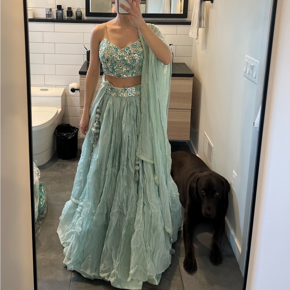 Mint green mirror Lehenga
